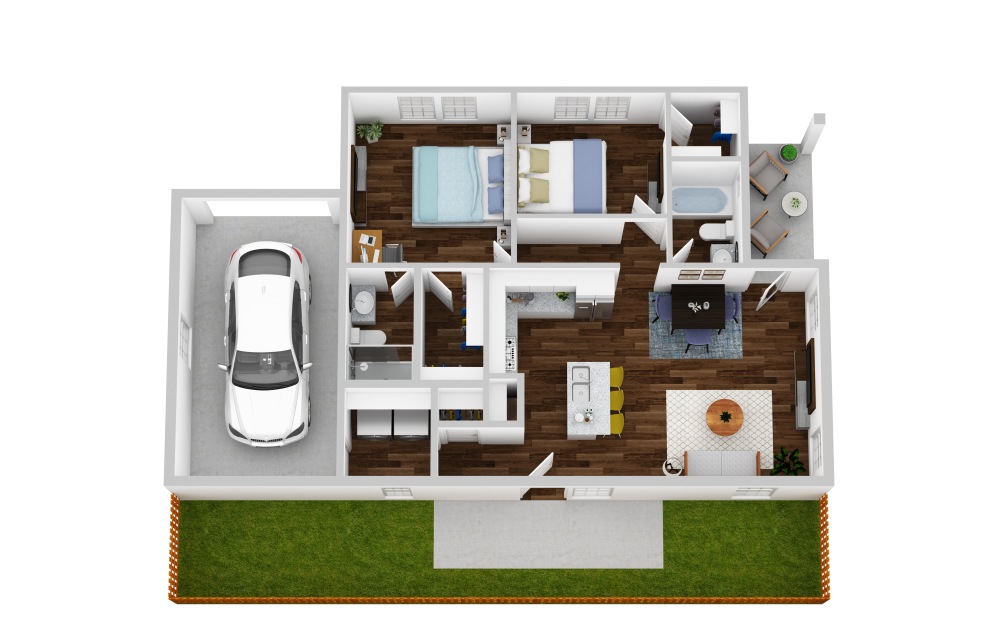 B1 - 2 bedroom floorplan layout with 2 bathrooms and 963 square feet