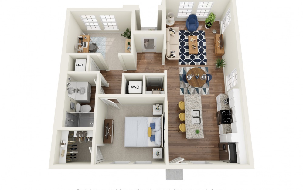 A2 - 1 bedroom floorplan layout with 1 bath and 833 square feet.