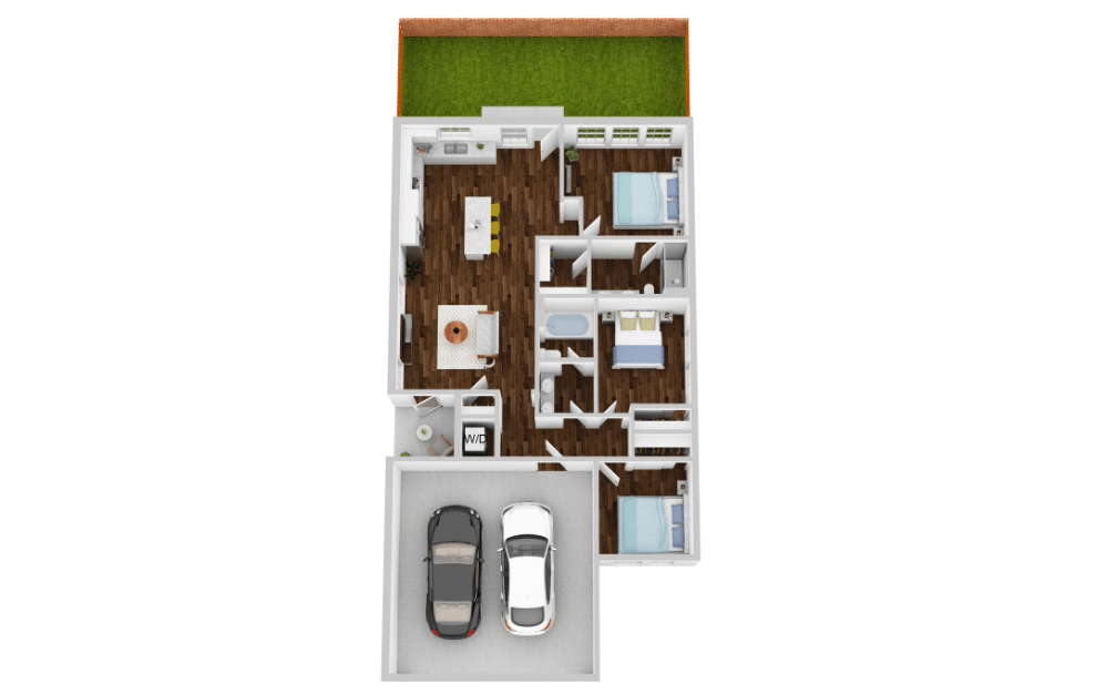 C1 - 3 bedroom floorplan layout with 2 bathrooms and 1078 square feet