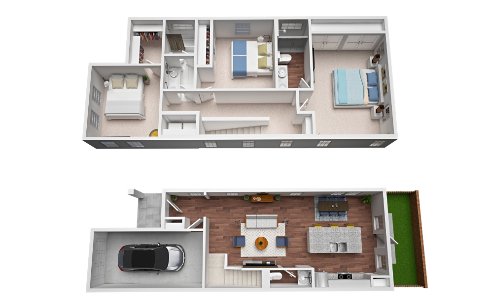 C2 - 3 bedroom floorplan layout with 2.5 bathrooms and 1621 square feet
